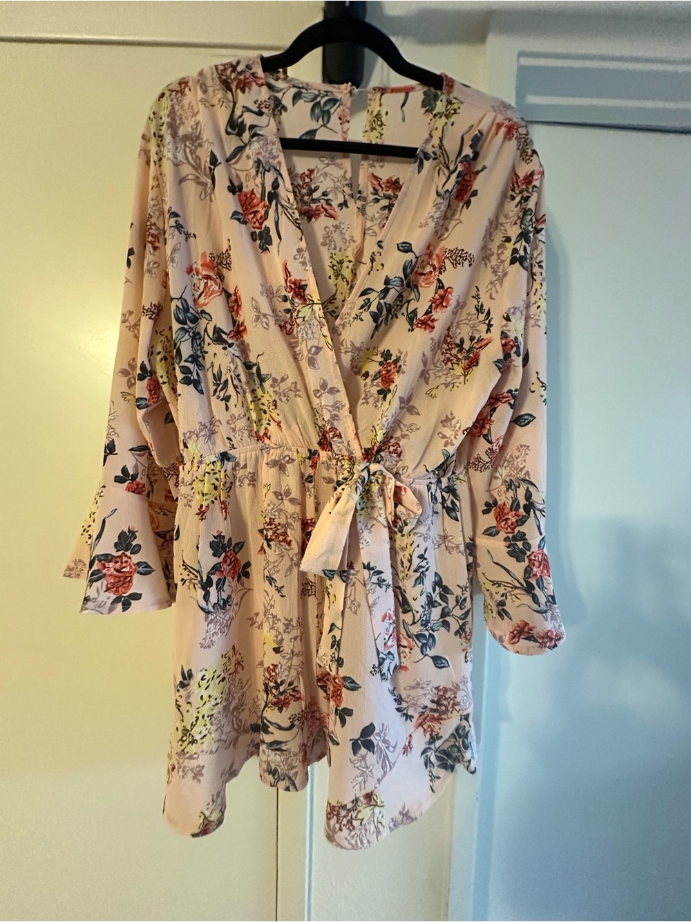 Floral Tie-Waist Satin Romper/Shorts- Peach